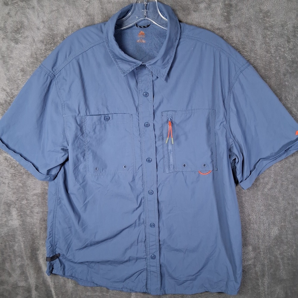 Ozark Trail Upstream Short Sleeve Shirt Men Size Large Blue Hiking Vented UPF